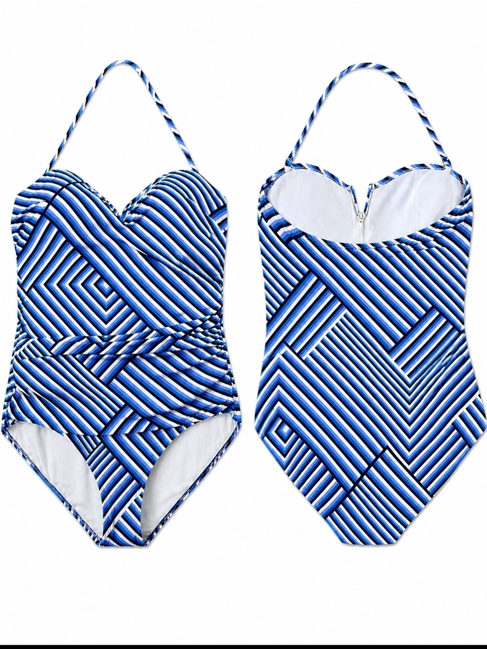 Tommy Bahama Blue Striped One Piece Swimsuit Halter Tummy Control 20W